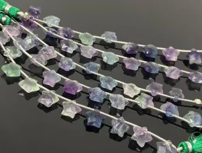 10mm Natural Multi Fluorite Gemstone Beads, Hand Carved Star Beads,
