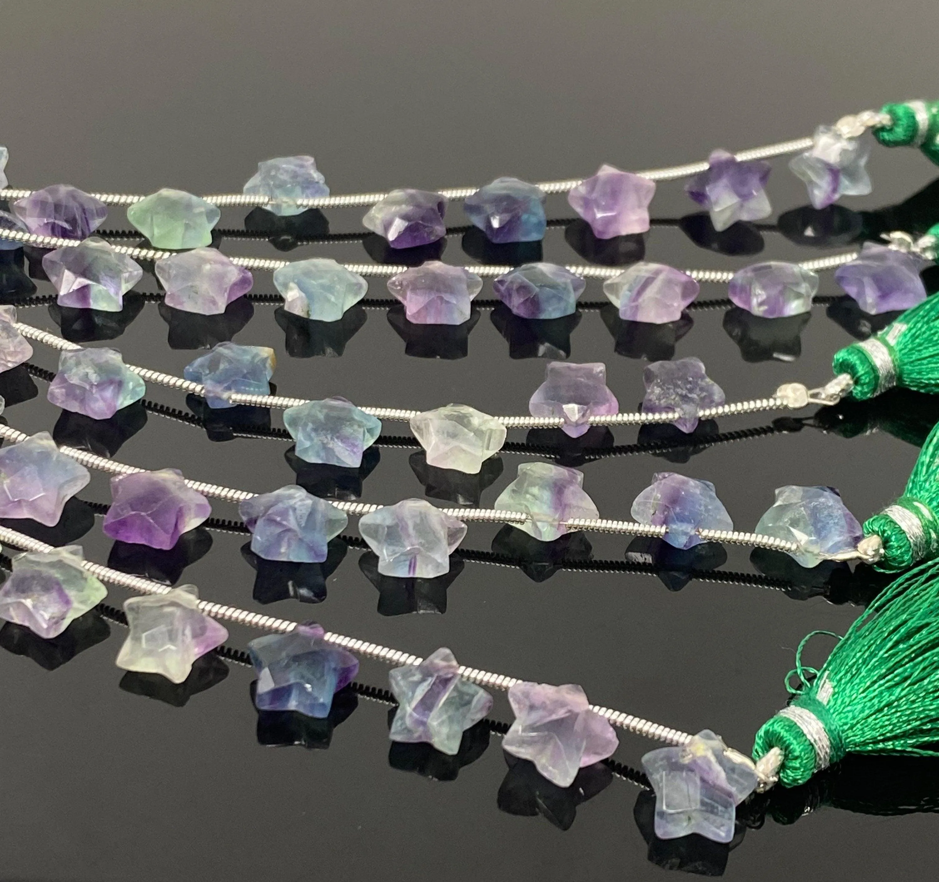 10mm Natural Multi Fluorite Gemstone Beads, Hand Carved Star Beads,