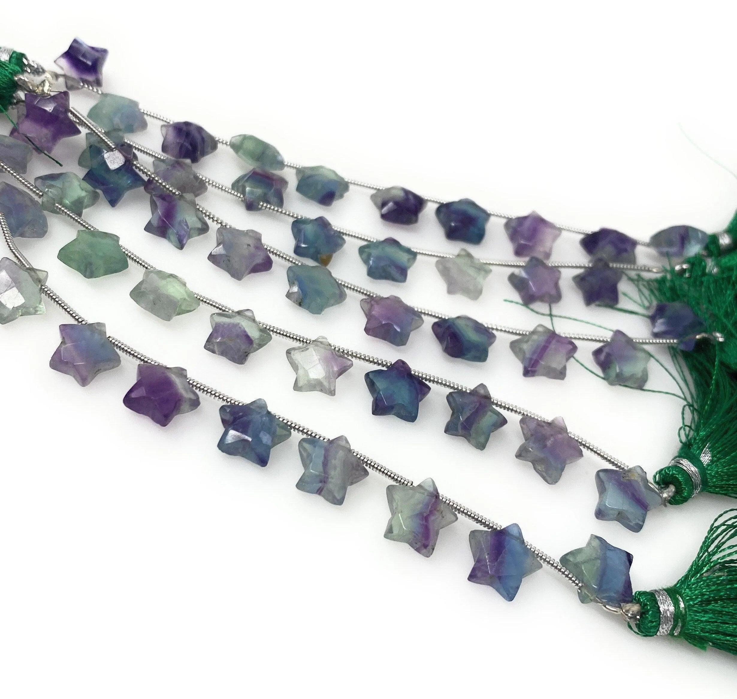 10mm Natural Multi Fluorite Gemstone Beads, Hand Carved Star Beads,