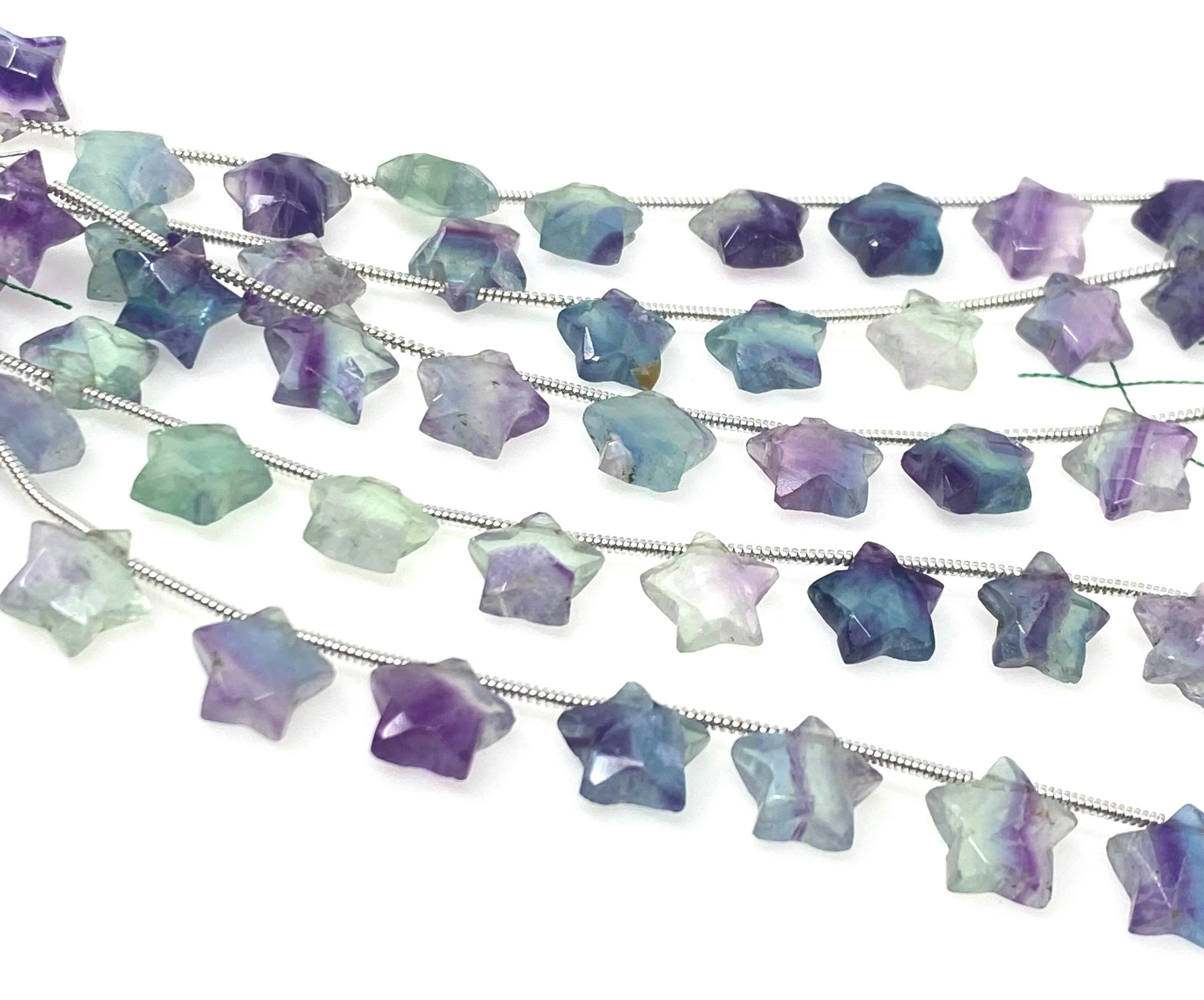 10mm Natural Multi Fluorite Gemstone Beads, Hand Carved Star Beads,
