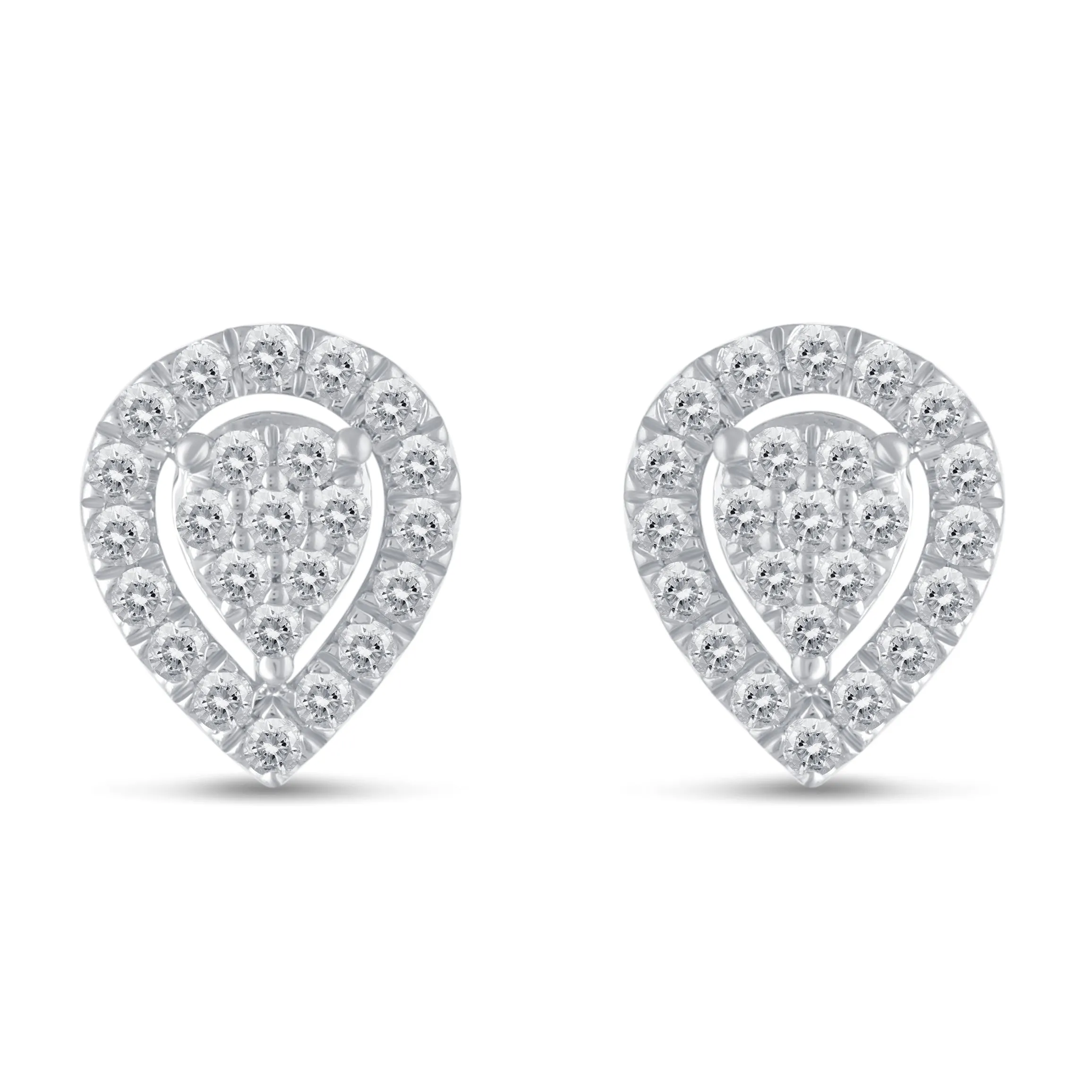 1/2Ct Diamond Halo Pear Teardrop Stud Earrings Set in 925 Sterling Silver