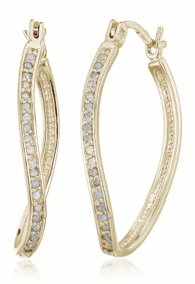 1/4 cttw Diamond Hoop Earrings Yellow Gold Plated over .925 Silver 1 Inch