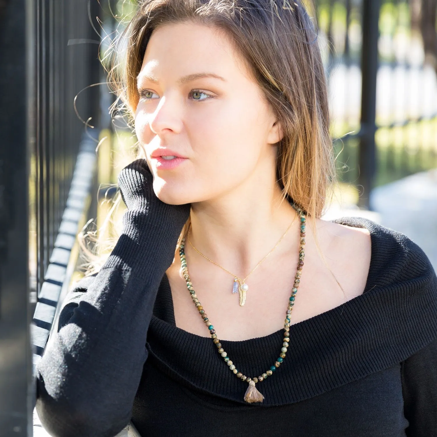 14 Karat Gold Plated Multicharm with Tassel Necklace