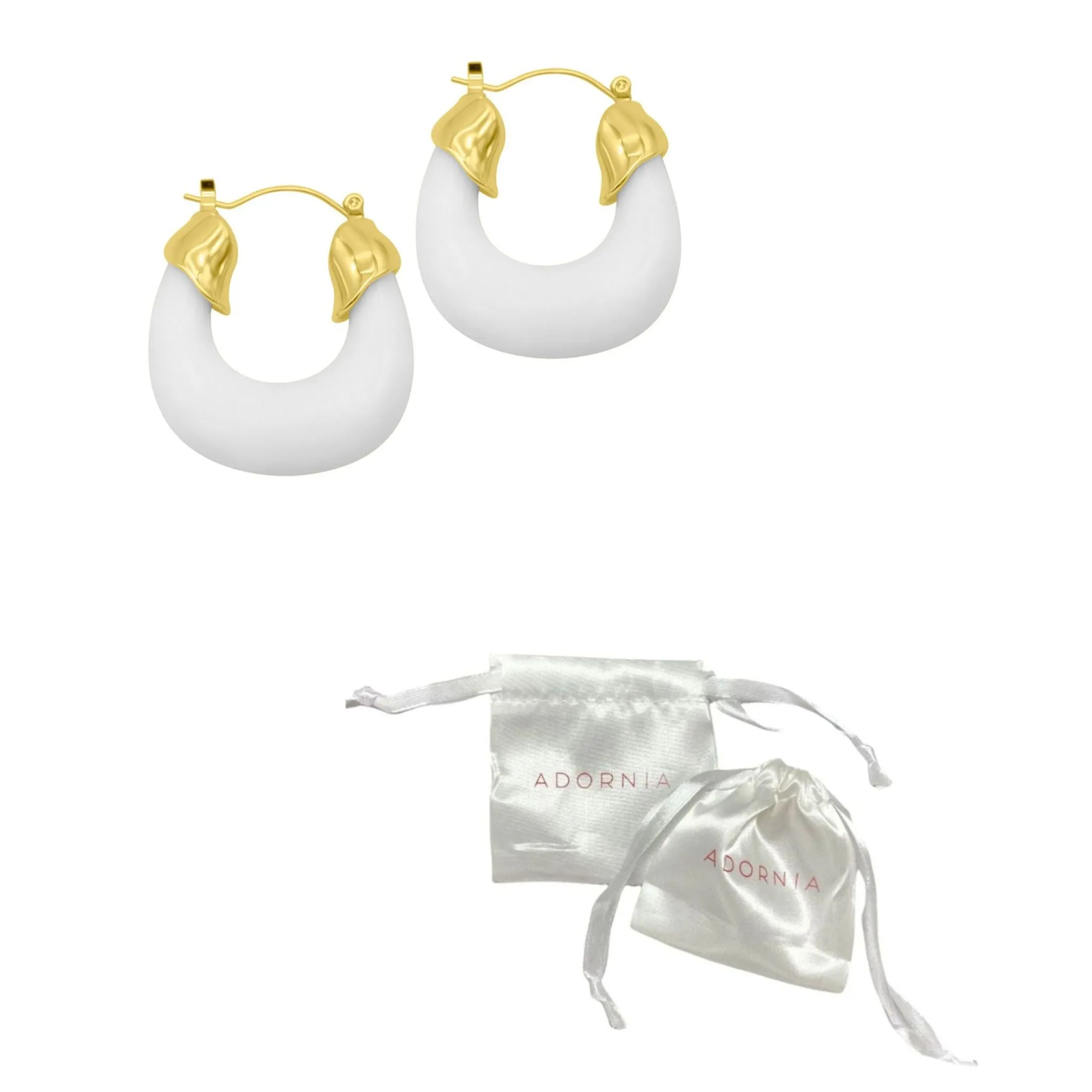 14K Gold Plated White Lucite Boxy Hoop Earrings