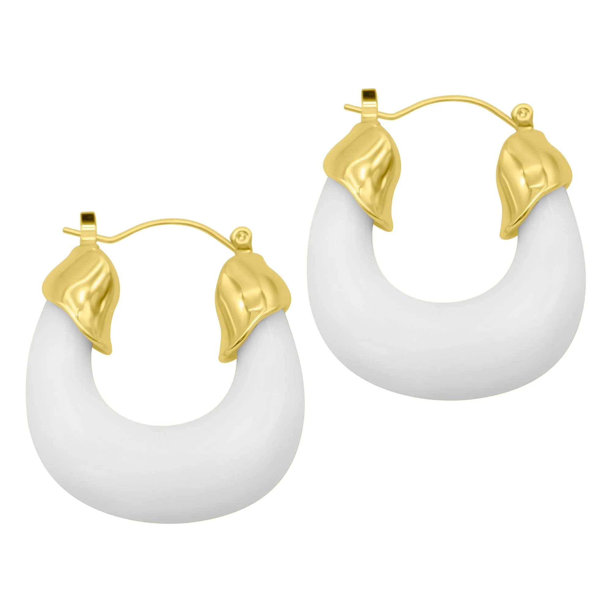 14K Gold Plated White Lucite Boxy Hoop Earrings