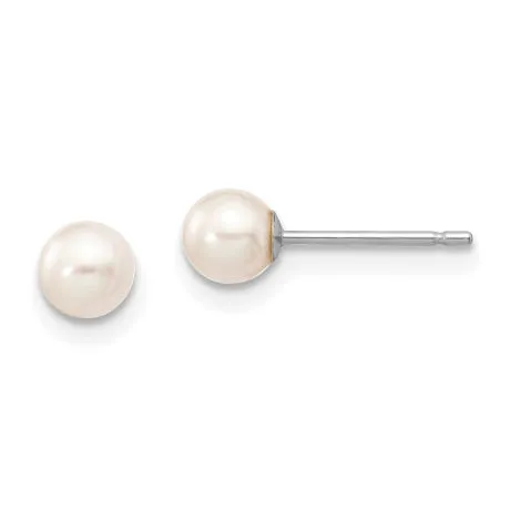 14k White Gold 4-5mm White Round FW Cultured Pearl Stud Post Earrings