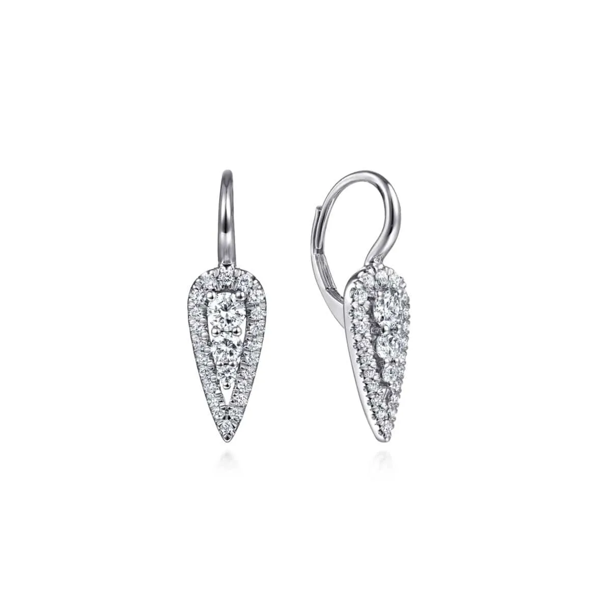 14K White Gold Long Cluster Teardrop Leverback Diamond Earrings - EG13645W45JJ