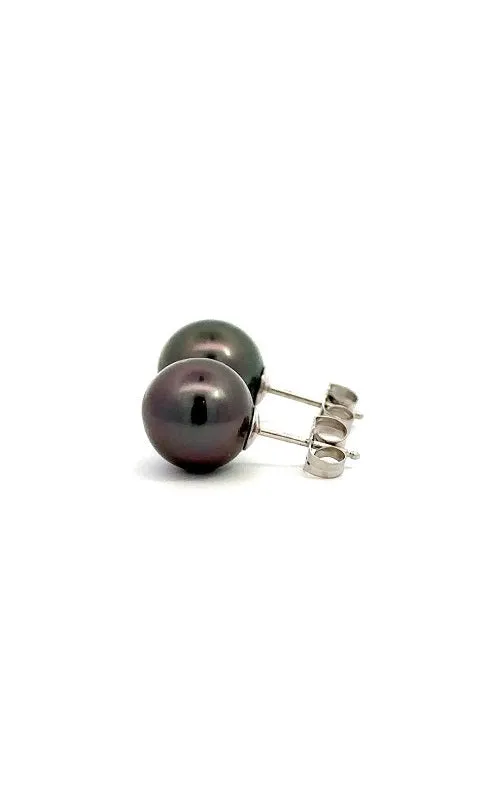 14K WHITE GOLD TAHITIAN PEARLS STUD EARRINGS - 10.0-10.5MM  G11534