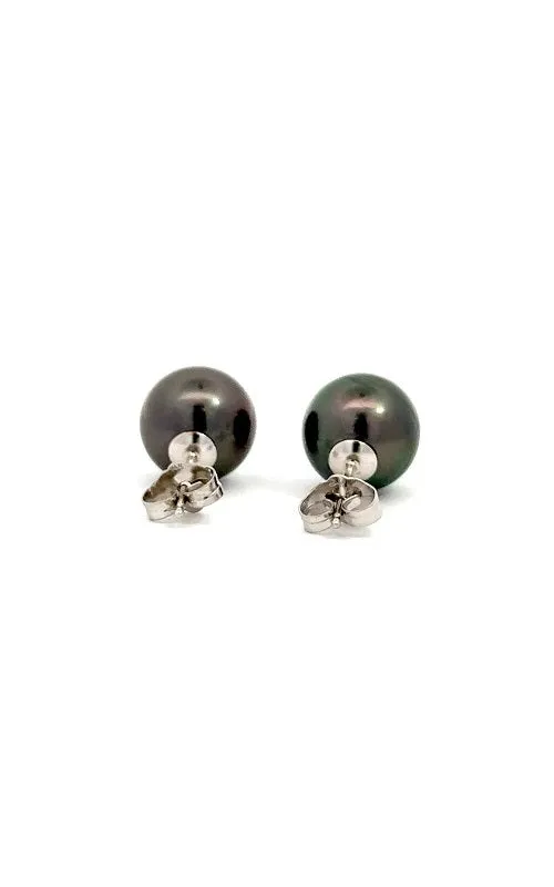 14K WHITE GOLD TAHITIAN PEARLS STUD EARRINGS - 10.0-10.5MM  G11534