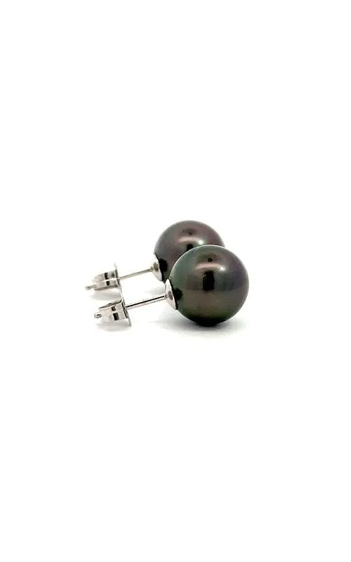 14K WHITE GOLD TAHITIAN PEARLS STUD EARRINGS - 10.0-10.5MM  G11534