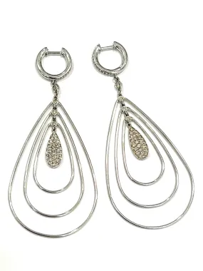 14K WHITE GOLD TEARDROP DANGLING CHANDELIER DIAMOND EARRINGS