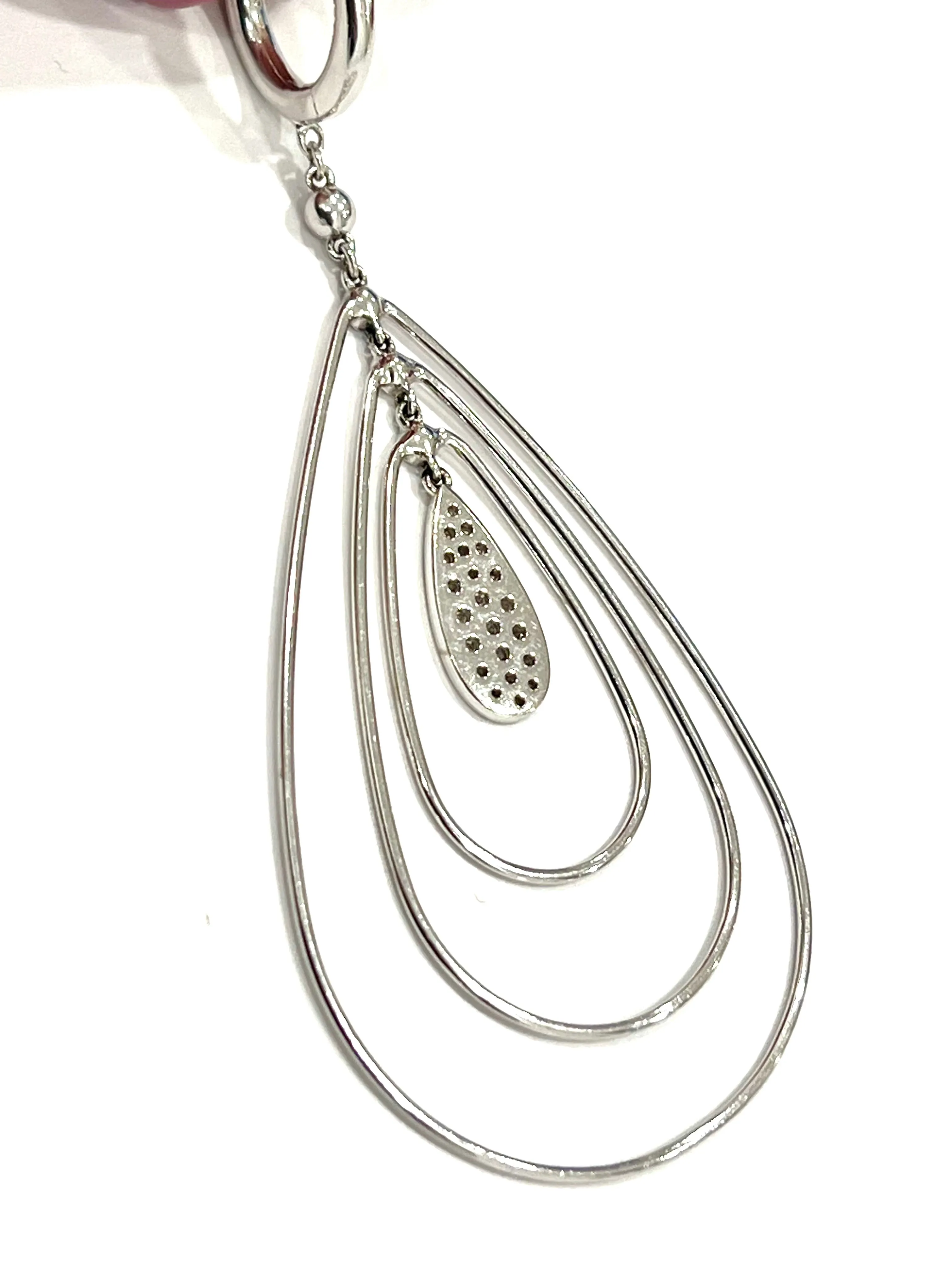 14K WHITE GOLD TEARDROP DANGLING CHANDELIER DIAMOND EARRINGS
