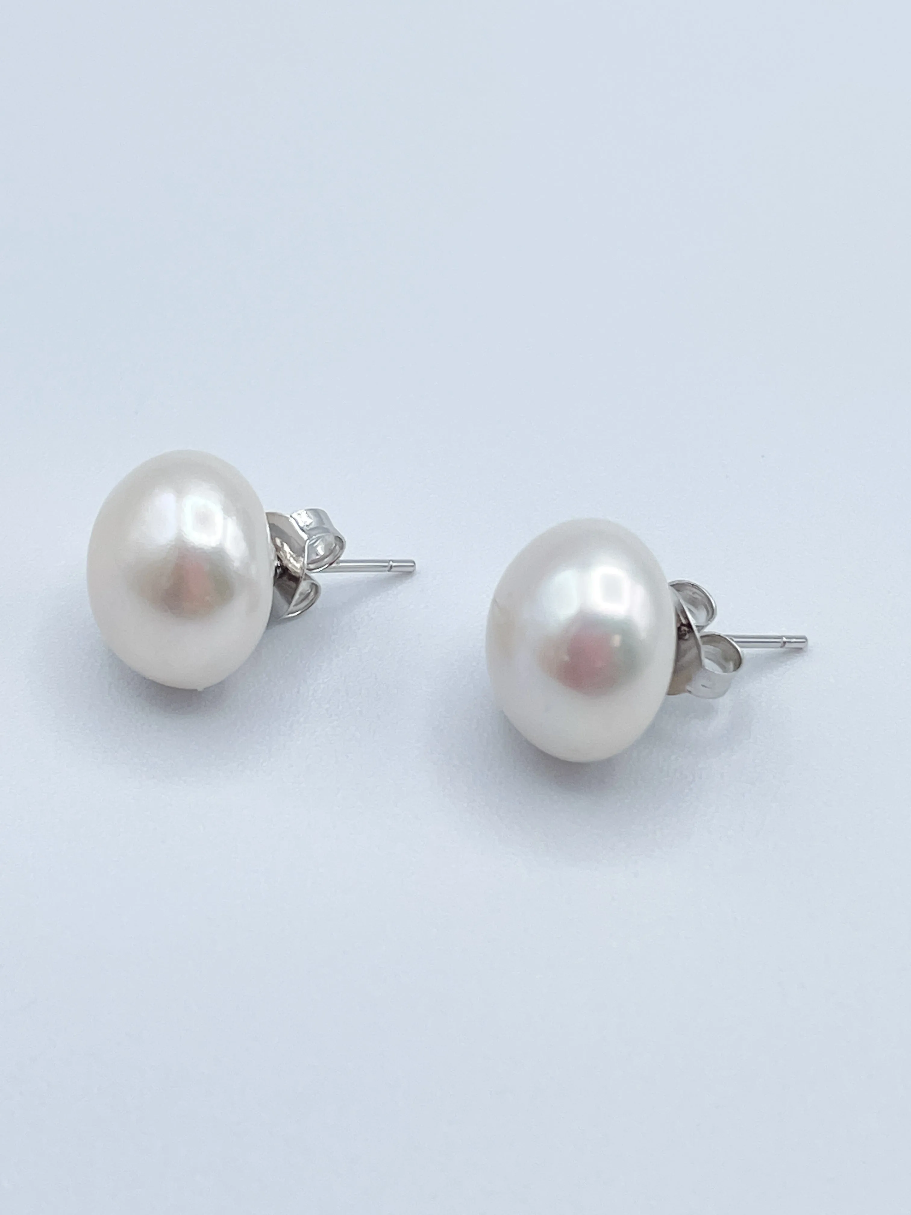 14mm Pearl Stud Earrings with Sterling Silver Post