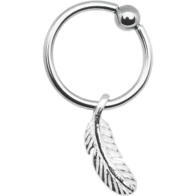 16 Gauge Sterling Silver Feather Dangle Captive Ring