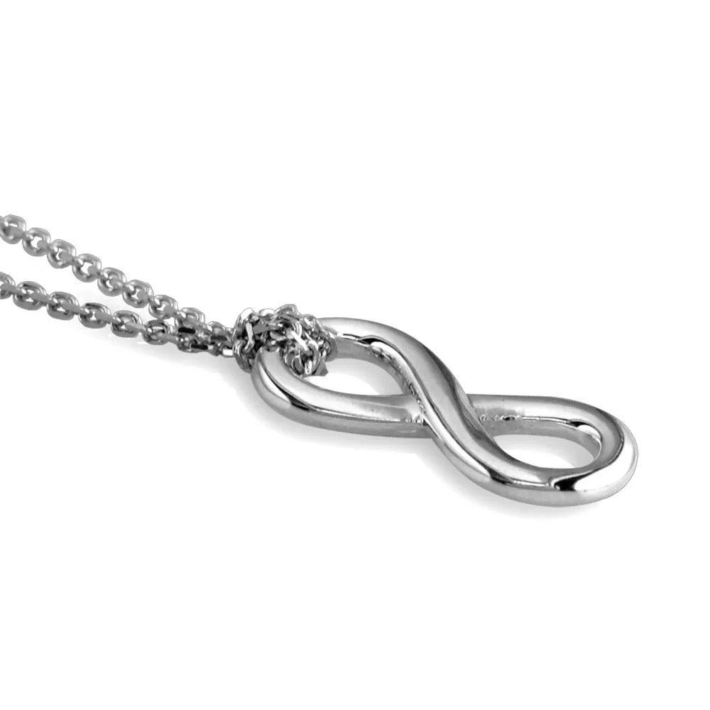 17" Total Length Medium Flowing Infinity Charm with Knotted Chain in Sterling Silver