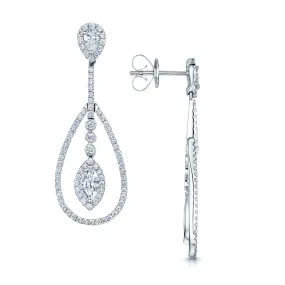 18ct White Gold Long Drop Diamond Earrings