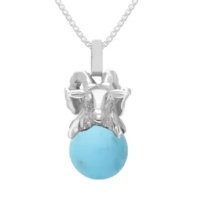 18ct White Gold Turquoise Zodiac Aries 8mm Bead Pendant