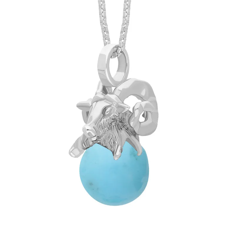18ct White Gold Turquoise Zodiac Aries 8mm Bead Pendant