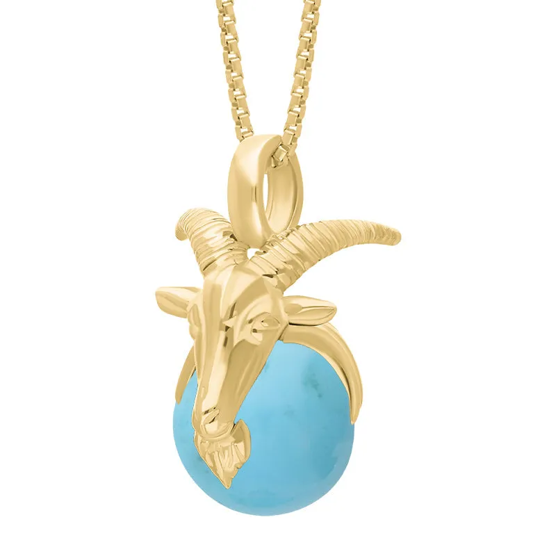 18ct Yellow Gold Turquoise Zodiac Capricorn 9mm Bead Pendant