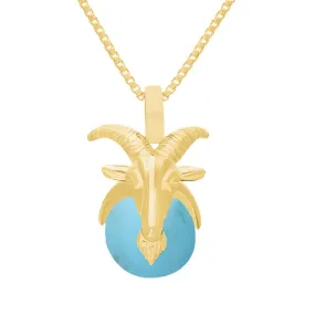 18ct Yellow Gold Turquoise Zodiac Capricorn 9mm Bead Pendant
