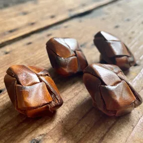 1930's Handmade Leather Buttons Set of 4 Tan Vintage Square Unique 2.2 cm-7/8 inch - OOAK