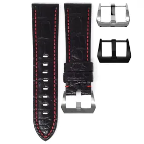 20 MM LUG WIDTH STRAP - BLACK ALLIGATOR / RED STITCHING