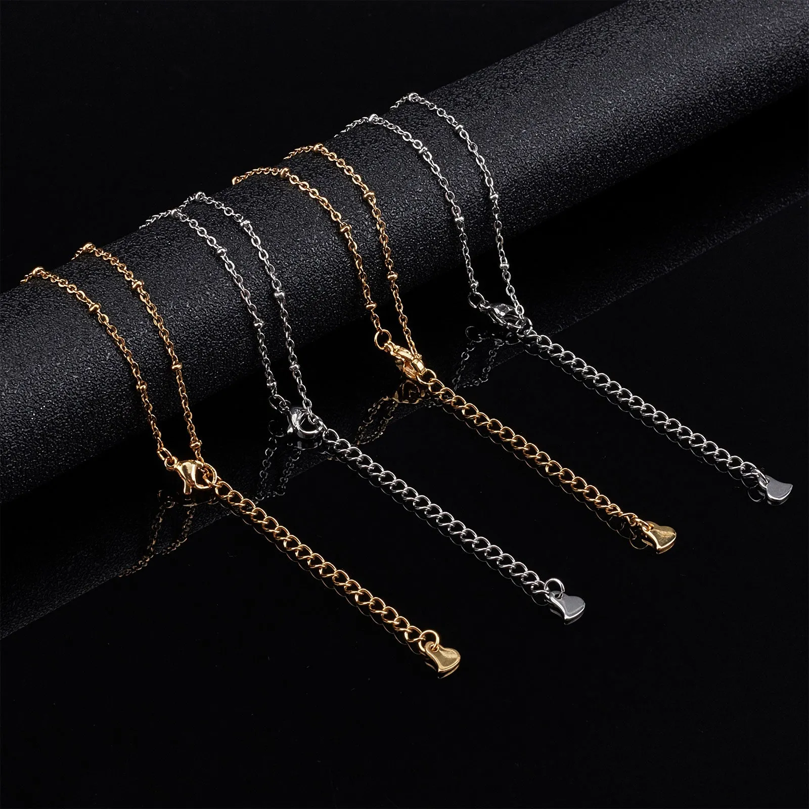 20Pcs 2 Colors 304 Stainless Steel Cable Chain, Satellite Chain Anklets, with Rondelle Beads and Lobster Claw Clasps, Golden & Stainless Steel Color, 8-1/8 inch(20.5cm), 10pcs/color