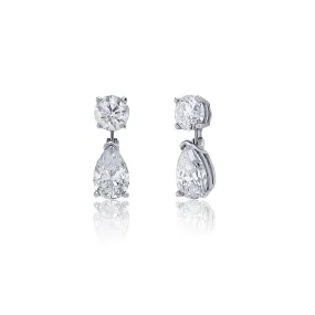 2.84 Carat Pear and Round Diamond Drop 14K White Gold Earrings