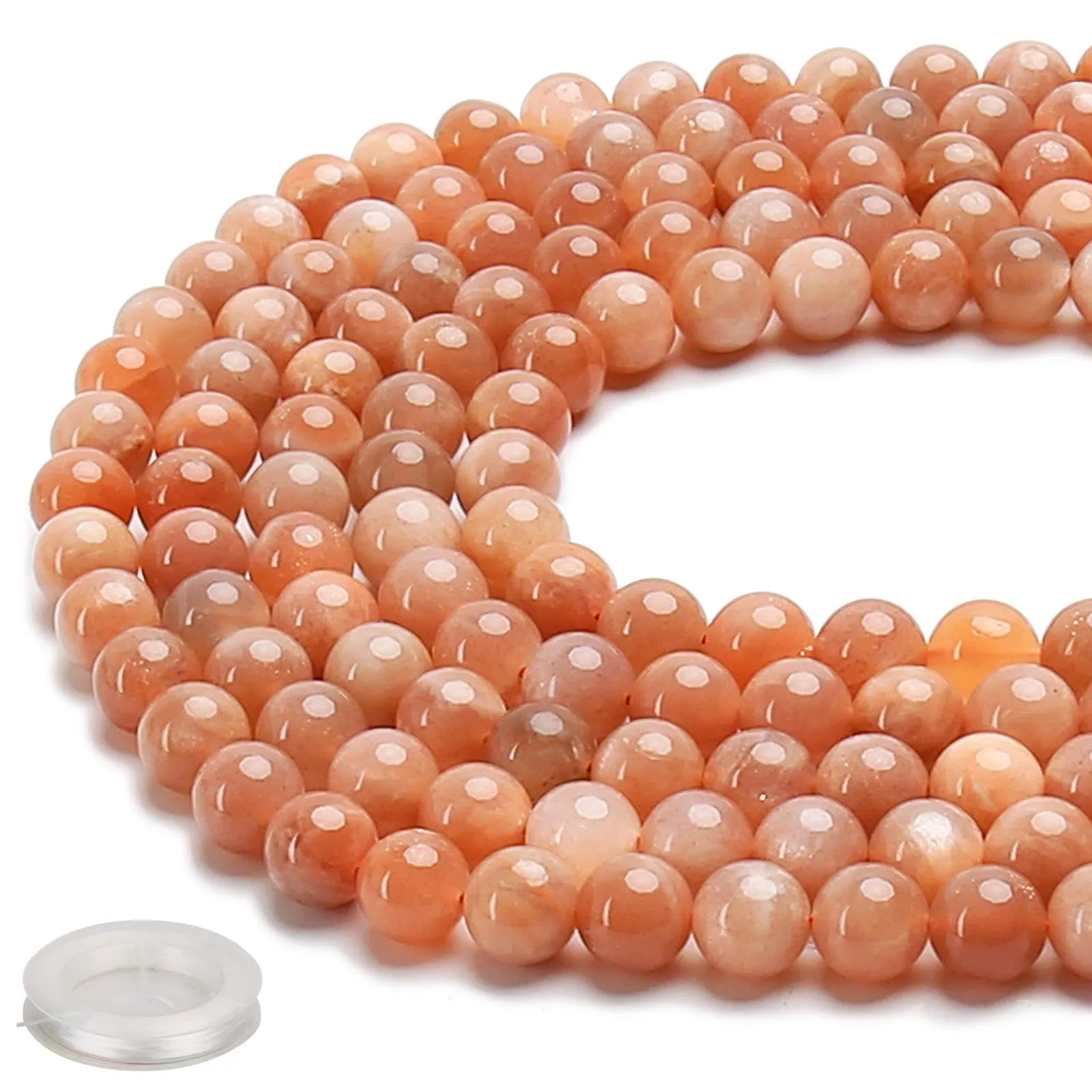 38PCS Natural 10MM Healing Gemstone, Sunstone Energy Stone Round Loose Beads, Semi-Precious Crystal Beads with Free Elastic String for Jewelry Making DIY