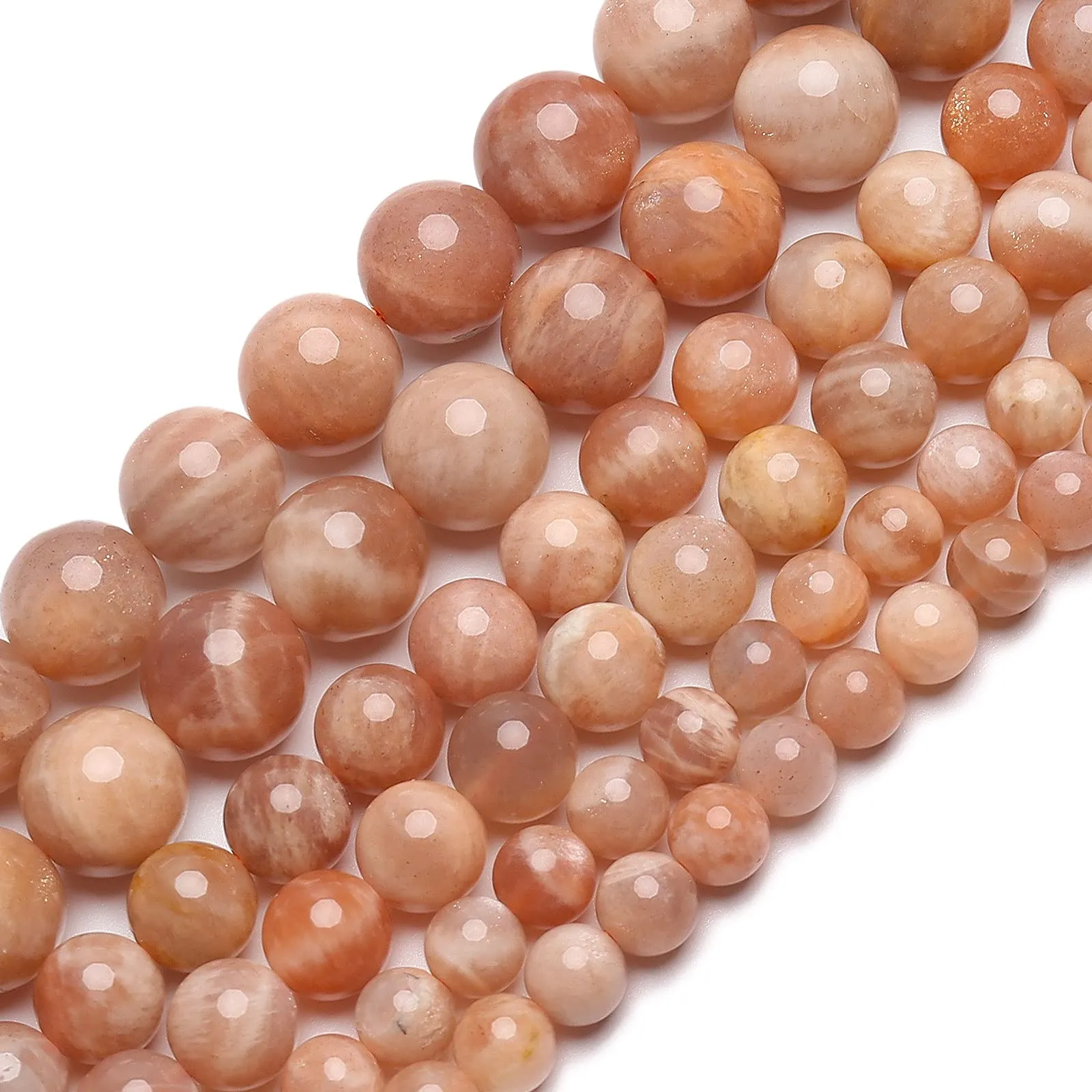 38PCS Natural 10MM Healing Gemstone, Sunstone Energy Stone Round Loose Beads, Semi-Precious Crystal Beads with Free Elastic String for Jewelry Making DIY