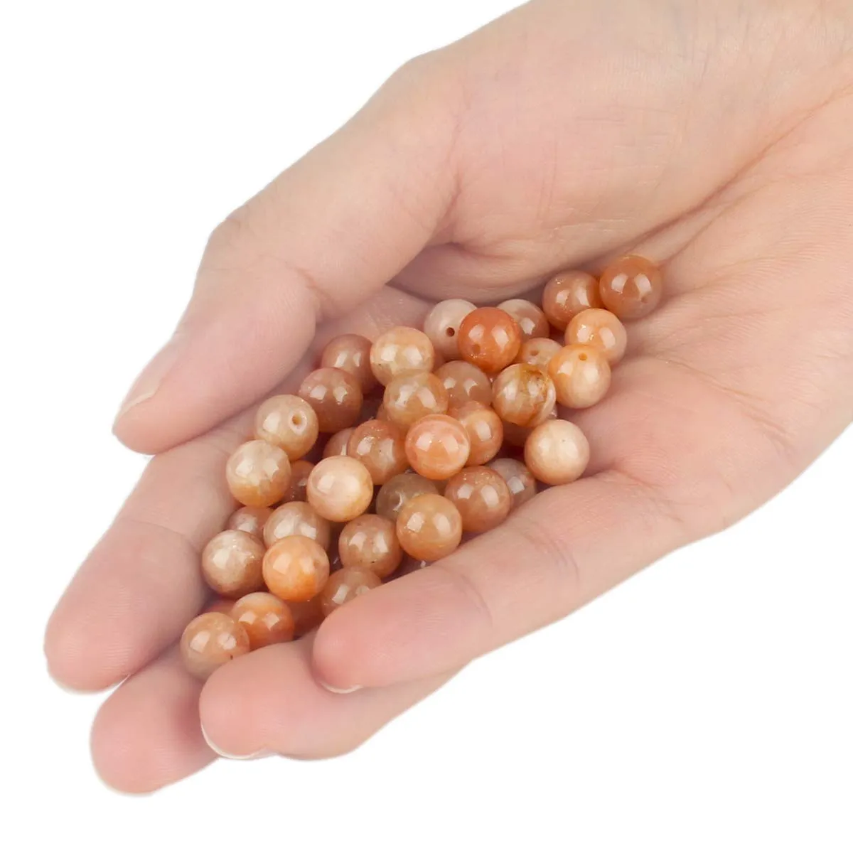 38PCS Natural 10MM Healing Gemstone, Sunstone Energy Stone Round Loose Beads, Semi-Precious Crystal Beads with Free Elastic String for Jewelry Making DIY