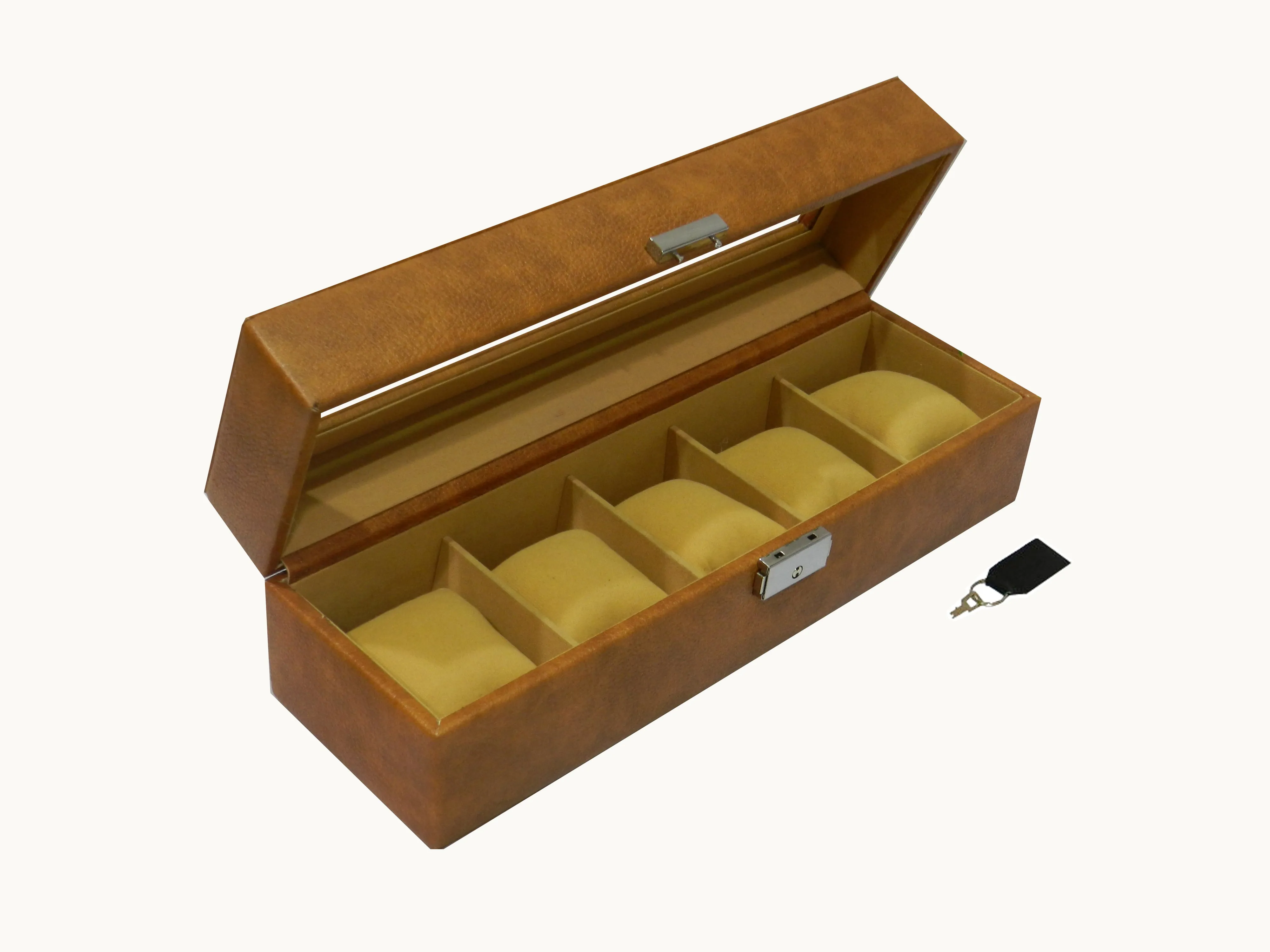 5 Slot Vegan Leather  Watch Box with Glass Top