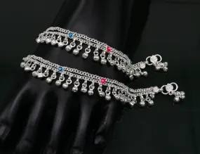5.5" inches Sterling silver handmade double chain jingling ankle bracelet baby anklet noisy sound bells charm foot anklets jewelry ank302