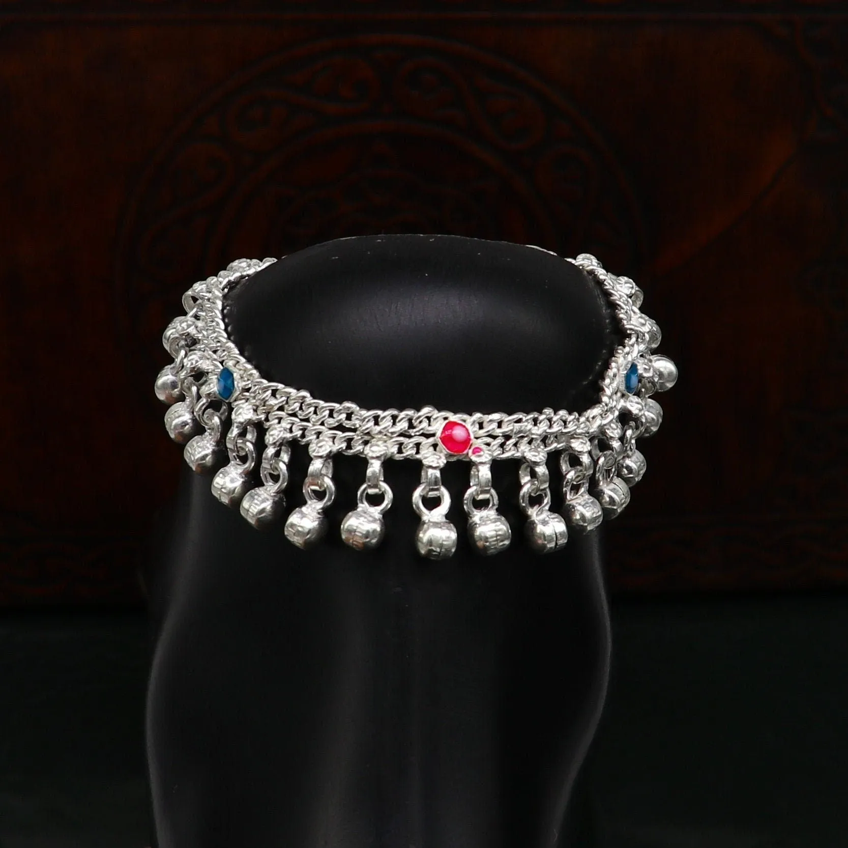 5.5" inches Sterling silver handmade double chain jingling ankle bracelet baby anklet noisy sound bells charm foot anklets jewelry ank302