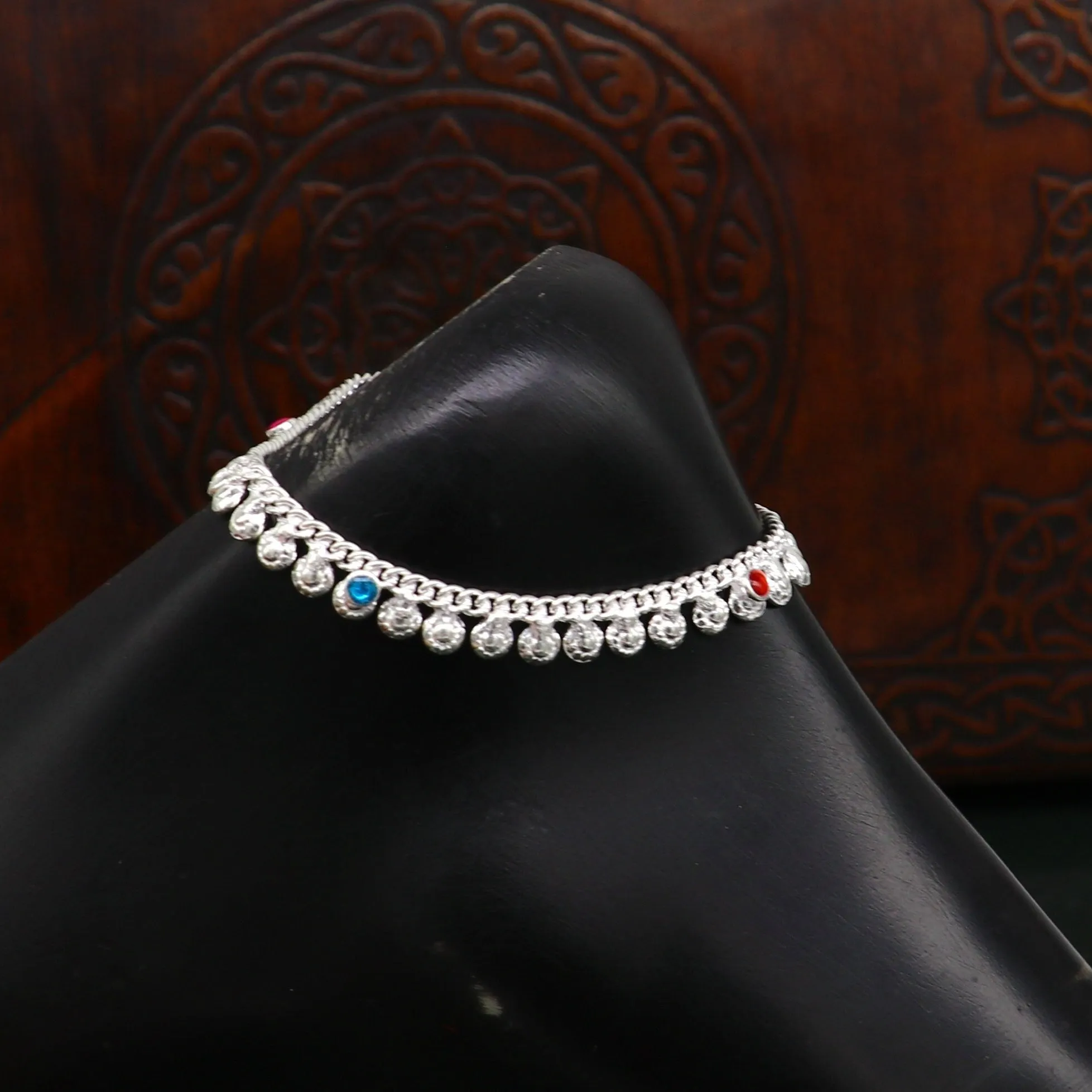 6" long handmade single curb Cuban smooth chain new born baby anklets, fabulous charm ankle bracelet unisex kids jewelry from India ank299