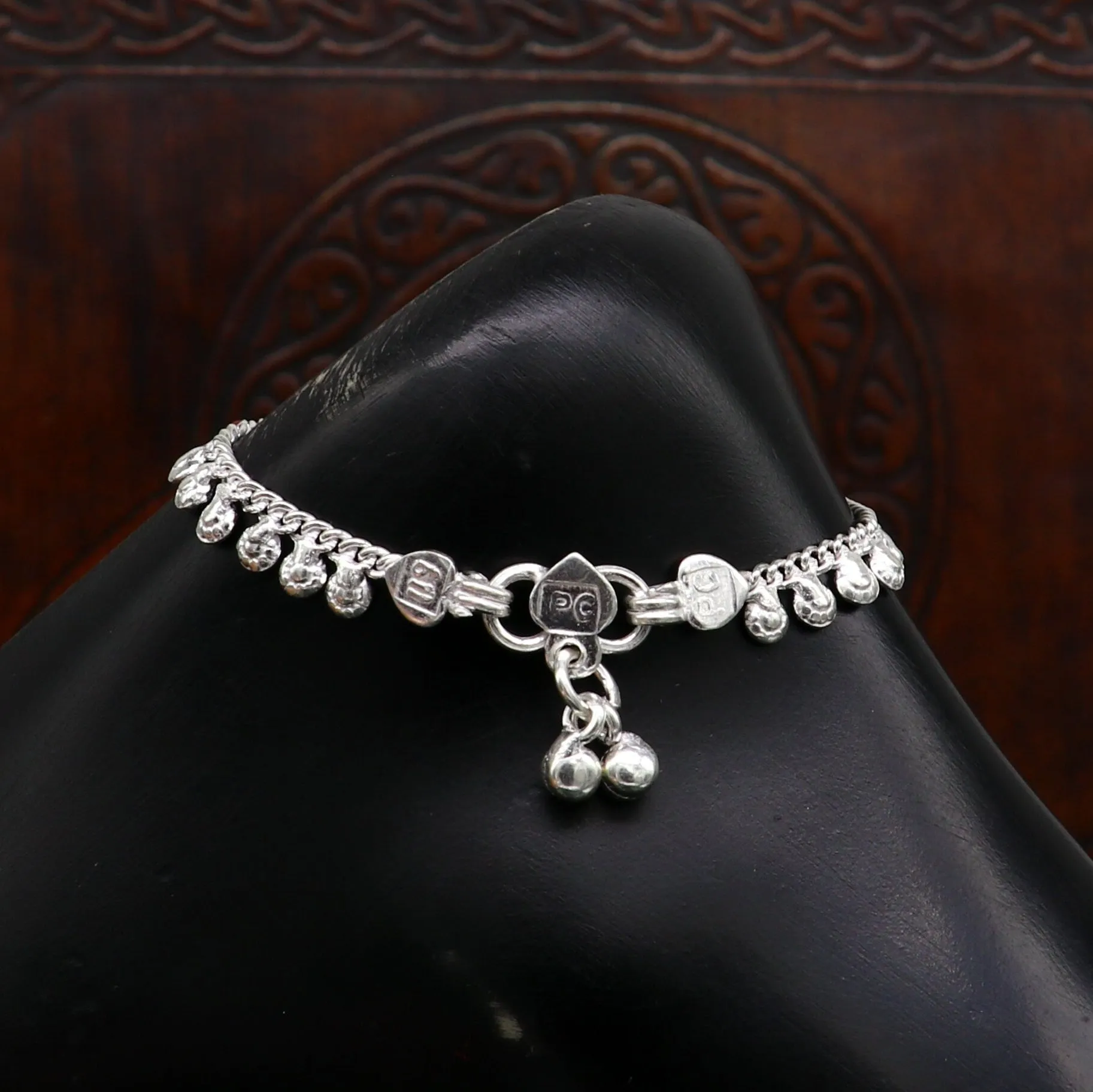 6" long handmade single curb Cuban smooth chain new born baby anklets, fabulous charm ankle bracelet unisex kids jewelry from India ank299
