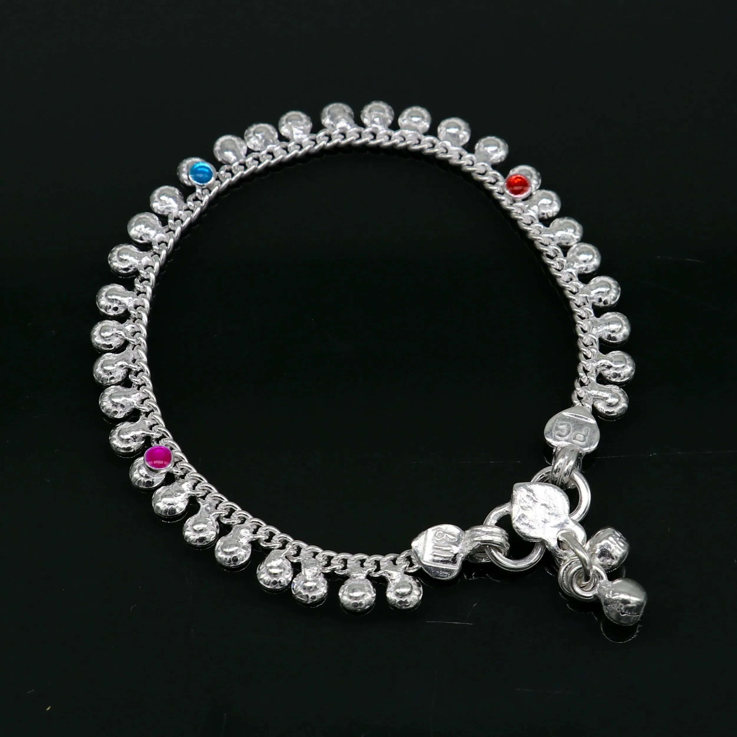 6" long handmade single curb Cuban smooth chain new born baby anklets, fabulous charm ankle bracelet unisex kids jewelry from India ank299