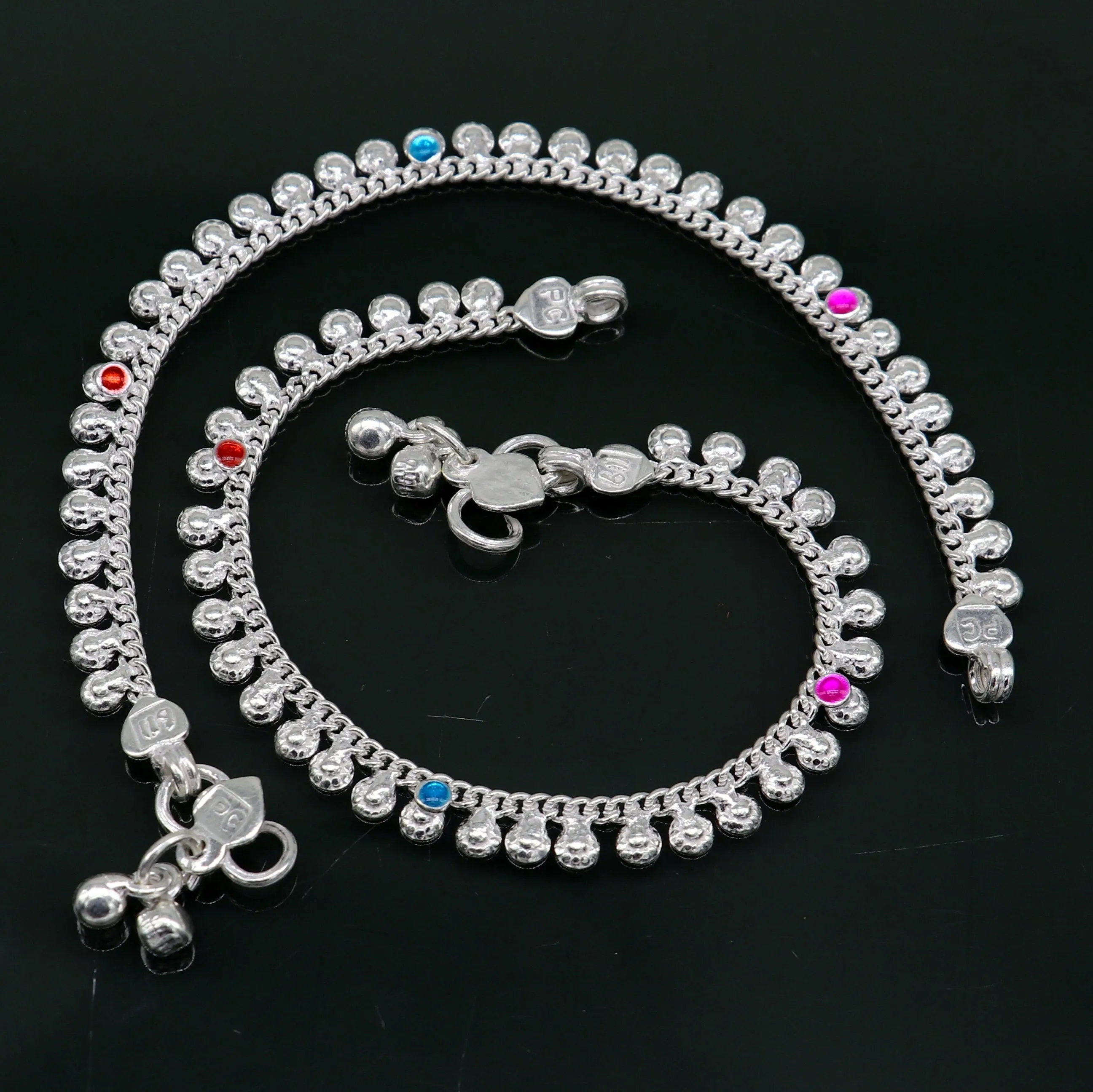 6" long handmade single curb Cuban smooth chain new born baby anklets, fabulous charm ankle bracelet unisex kids jewelry from India ank299