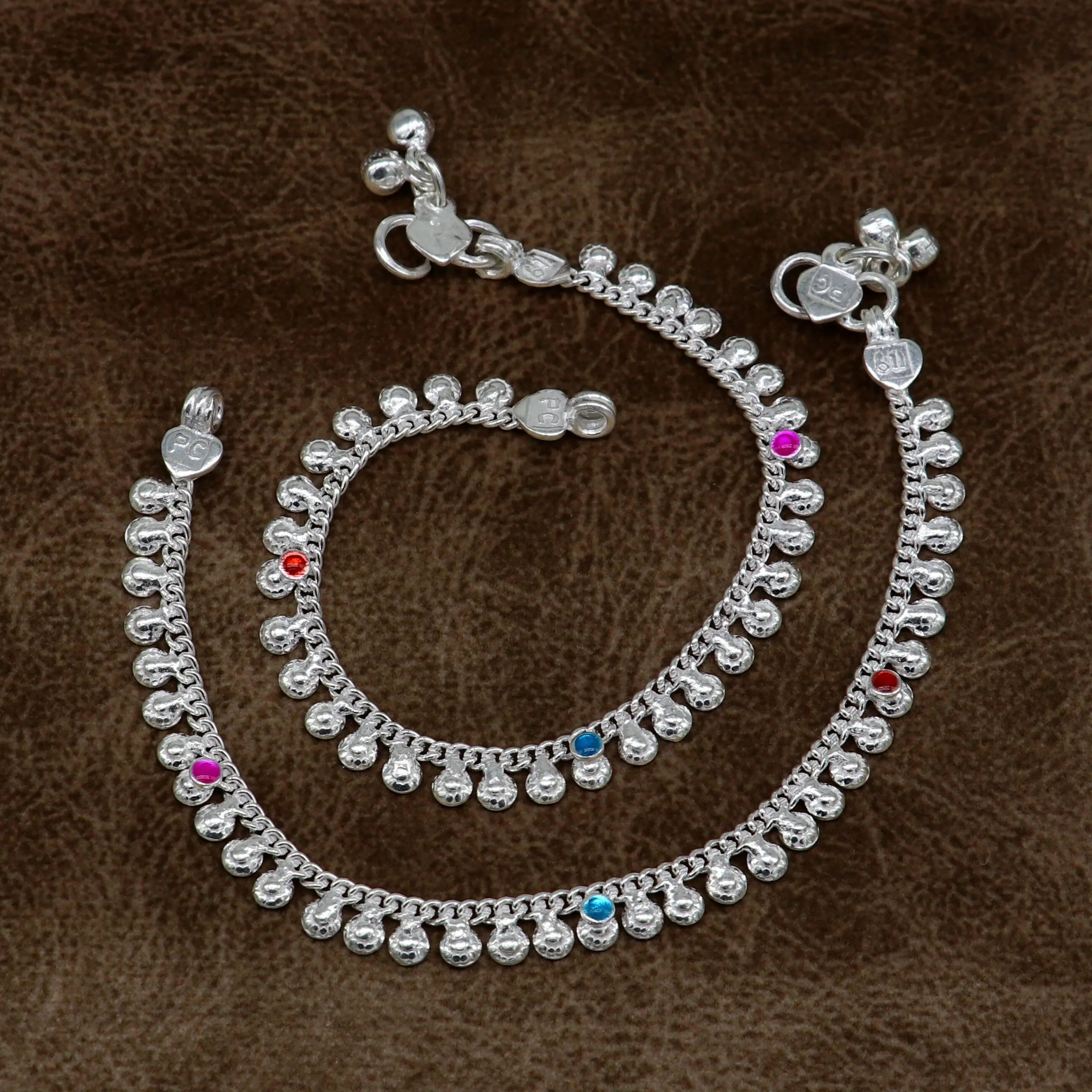6" long handmade single curb Cuban smooth chain new born baby anklets, fabulous charm ankle bracelet unisex kids jewelry from India ank299