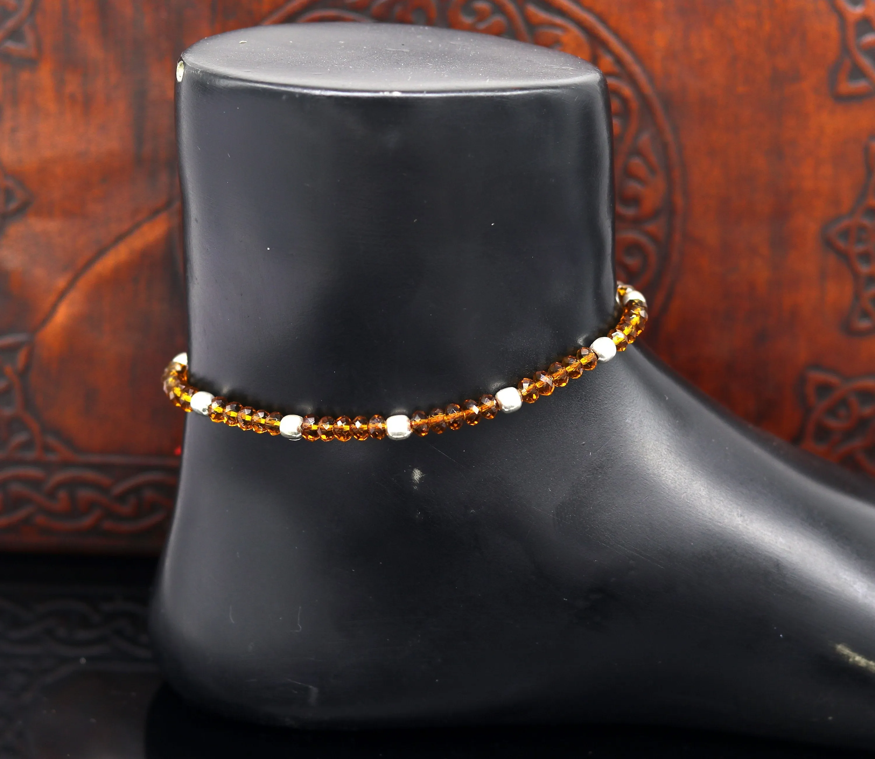 925 sterling silver beads and semi precious stone thread anklets, exclusive custom made ankle bracelet, modern fashion beaded jewelry ank246