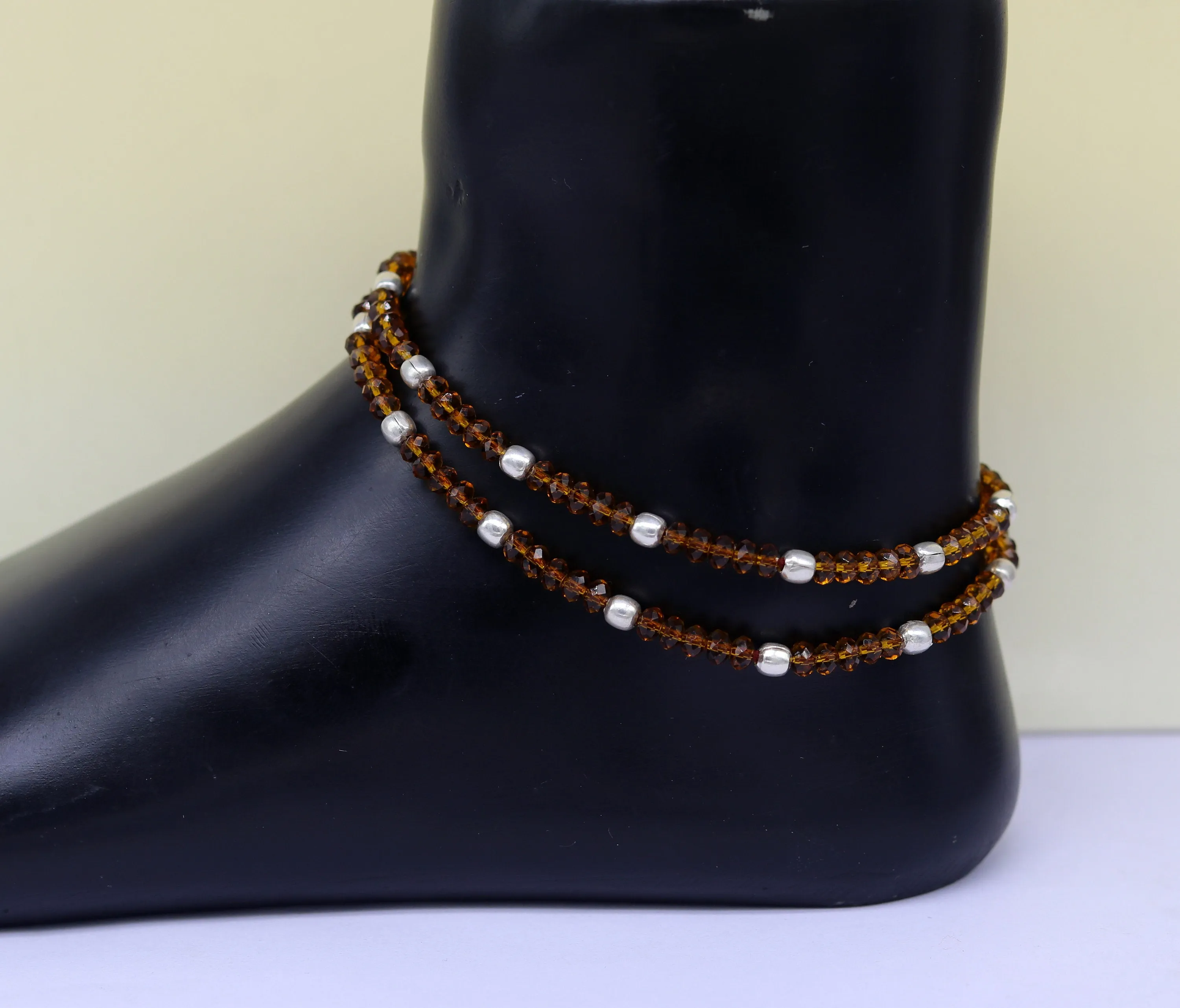 925 sterling silver beads and semi precious stone thread anklets, exclusive custom made ankle bracelet, modern fashion beaded jewelry ank246