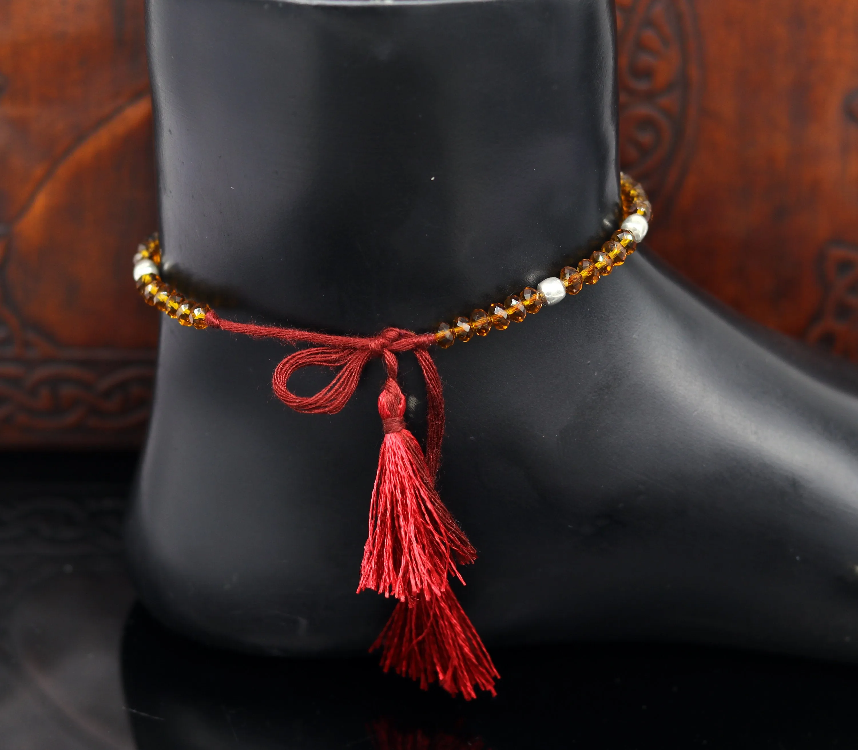925 sterling silver beads and semi precious stone thread anklets, exclusive custom made ankle bracelet, modern fashion beaded jewelry ank246