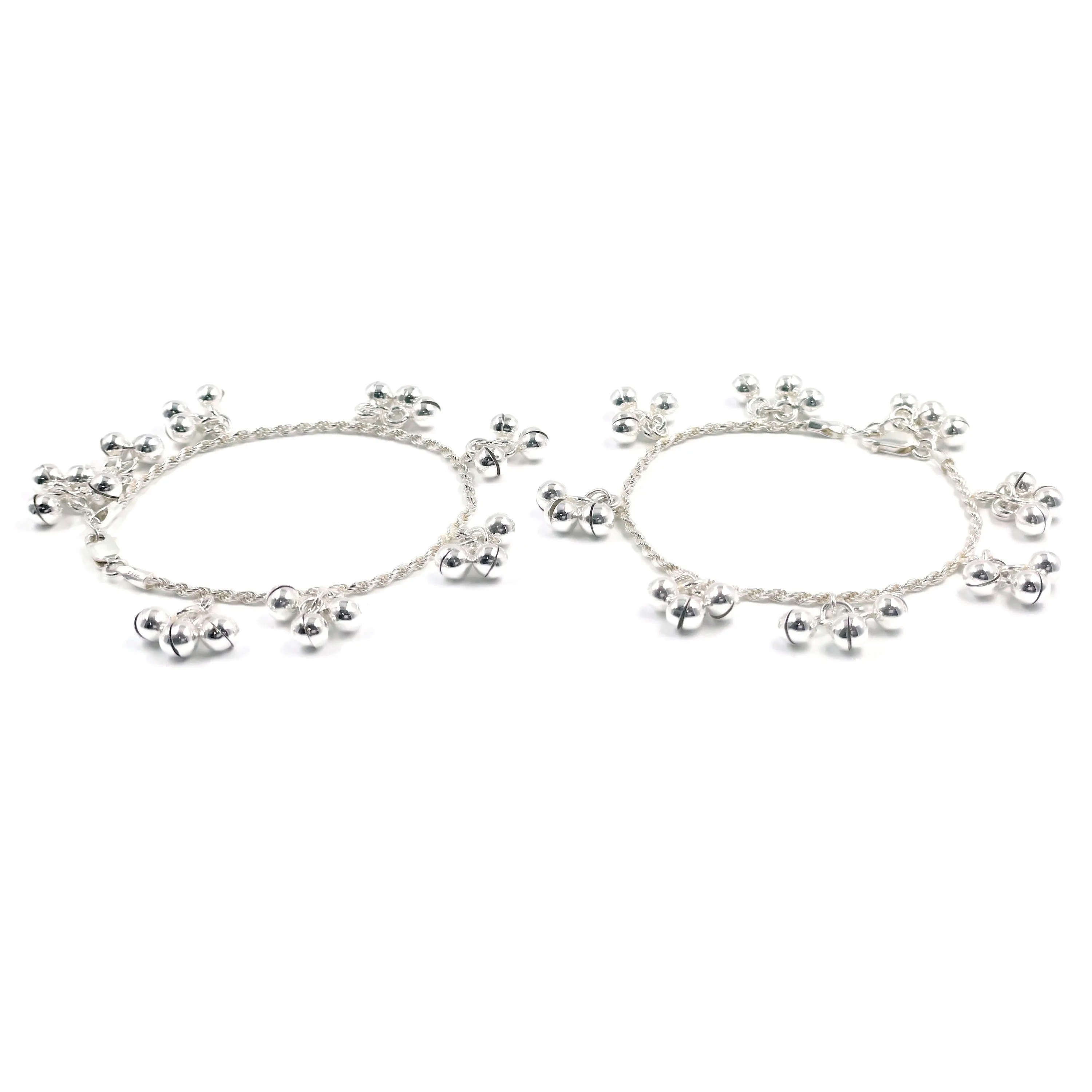 925 Sterling Silver Kids 2.0mm Rope Chain Designer Bell Anklet - Style#04