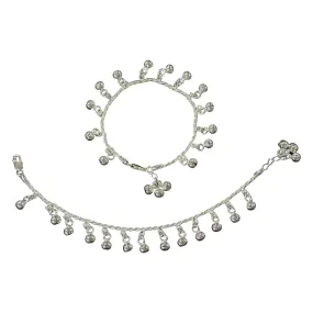 925 Sterling Silver Kids 2mm Rope Chain Designer Bell Anklet - Style#02