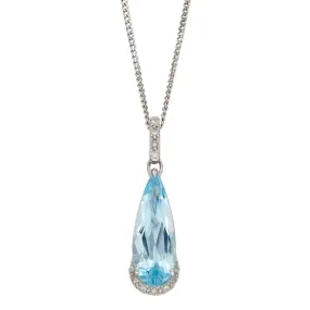 9ct White Gold Blue Topaz And Diamond Teardrop Pendant GP2277T