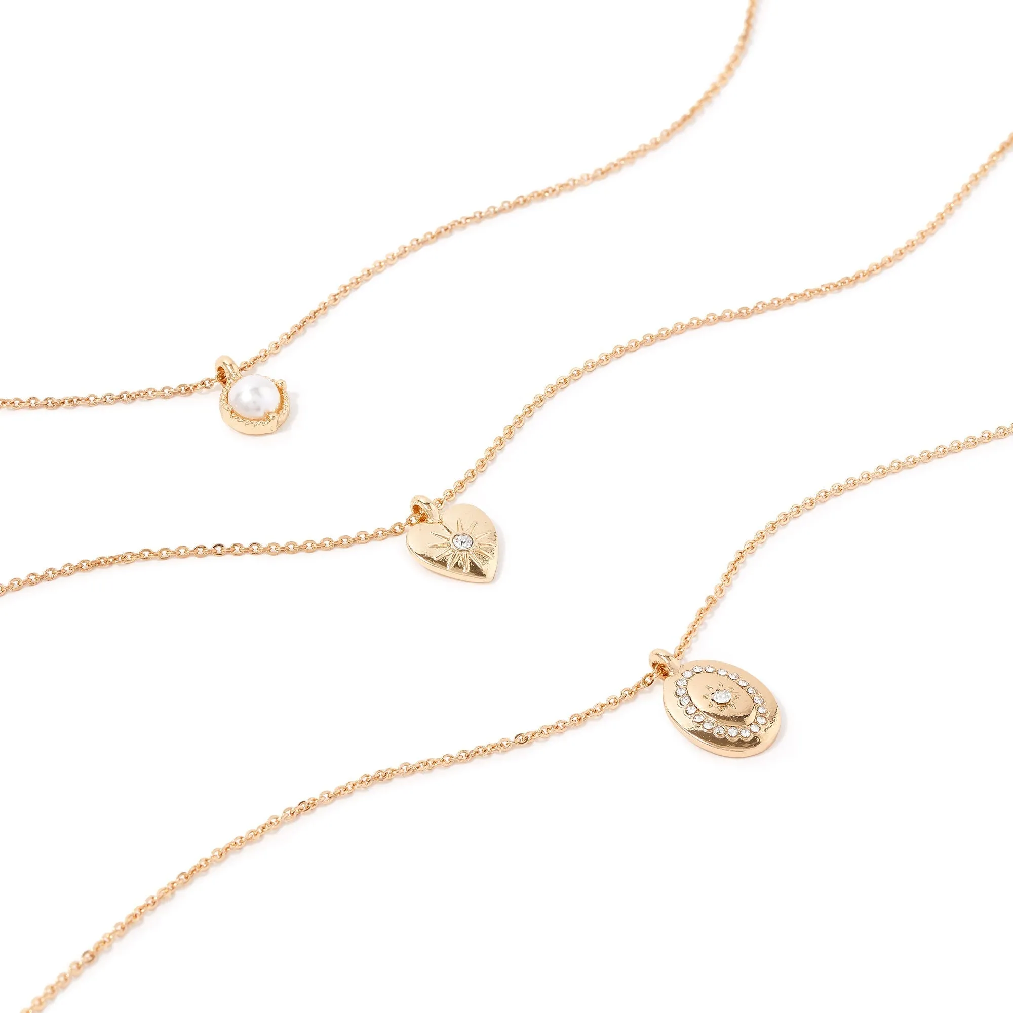 Accessorize London Women's Blue Harvest Set of 3 Pearl Heart Layered Necklace