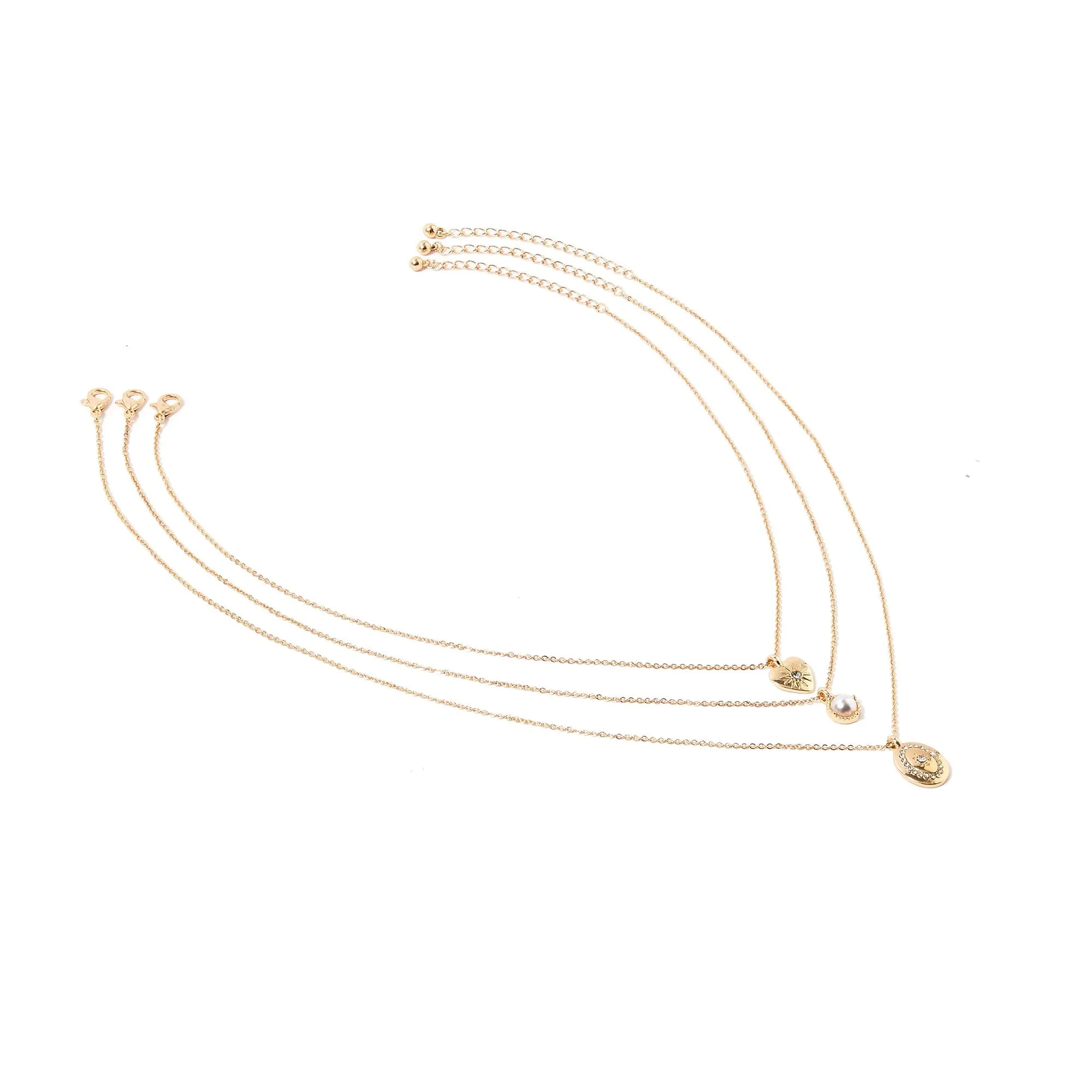 Accessorize London Women's Blue Harvest Set of 3 Pearl Heart Layered Necklace