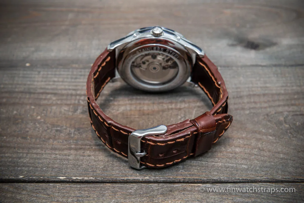 Alligator watch strap Brown-Cherry, handmade in Finland