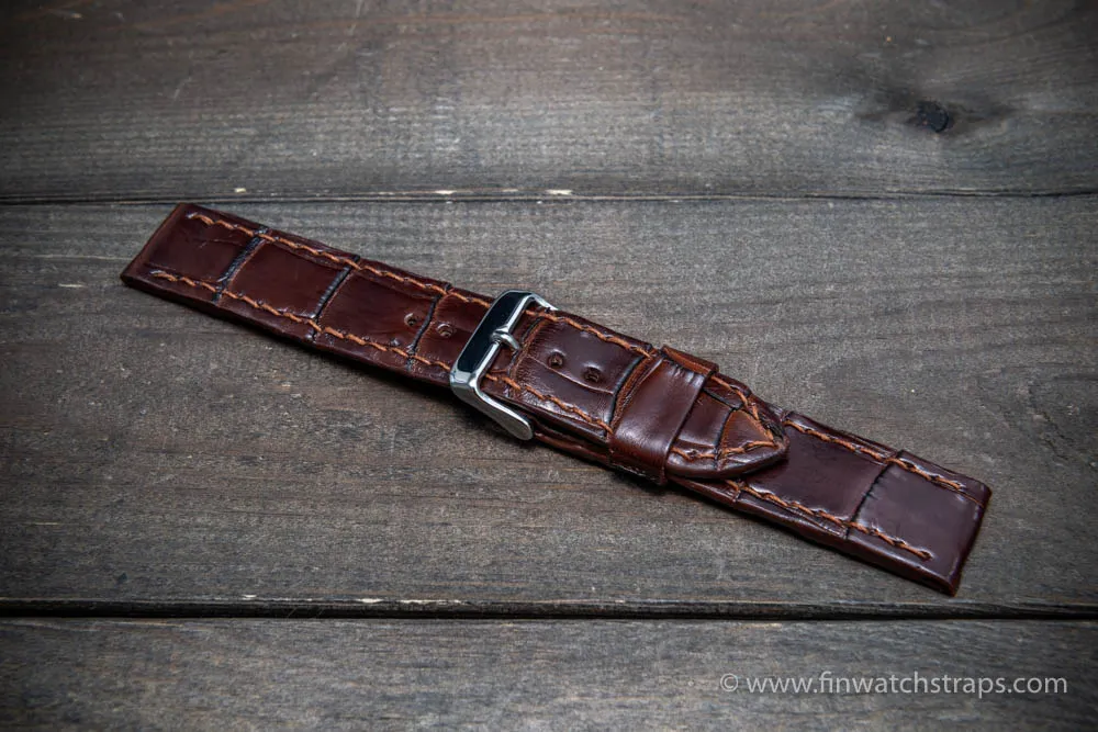 Alligator watch strap Brown-Cherry, handmade in Finland