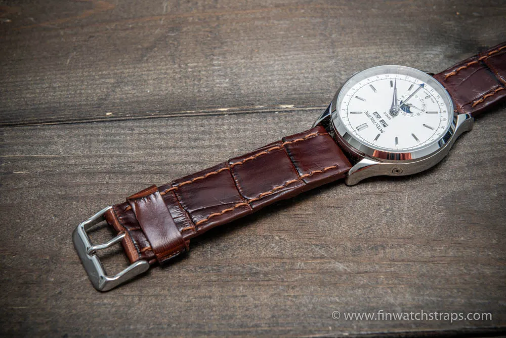 Alligator watch strap Brown-Cherry, handmade in Finland